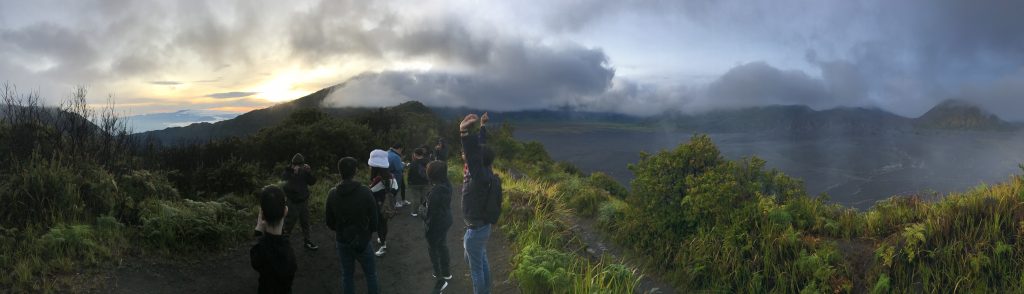 Panoramic picture of sunrise in Bromo