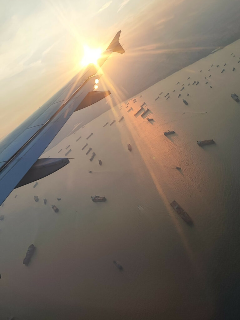 Sunset view from the airplane during take off
